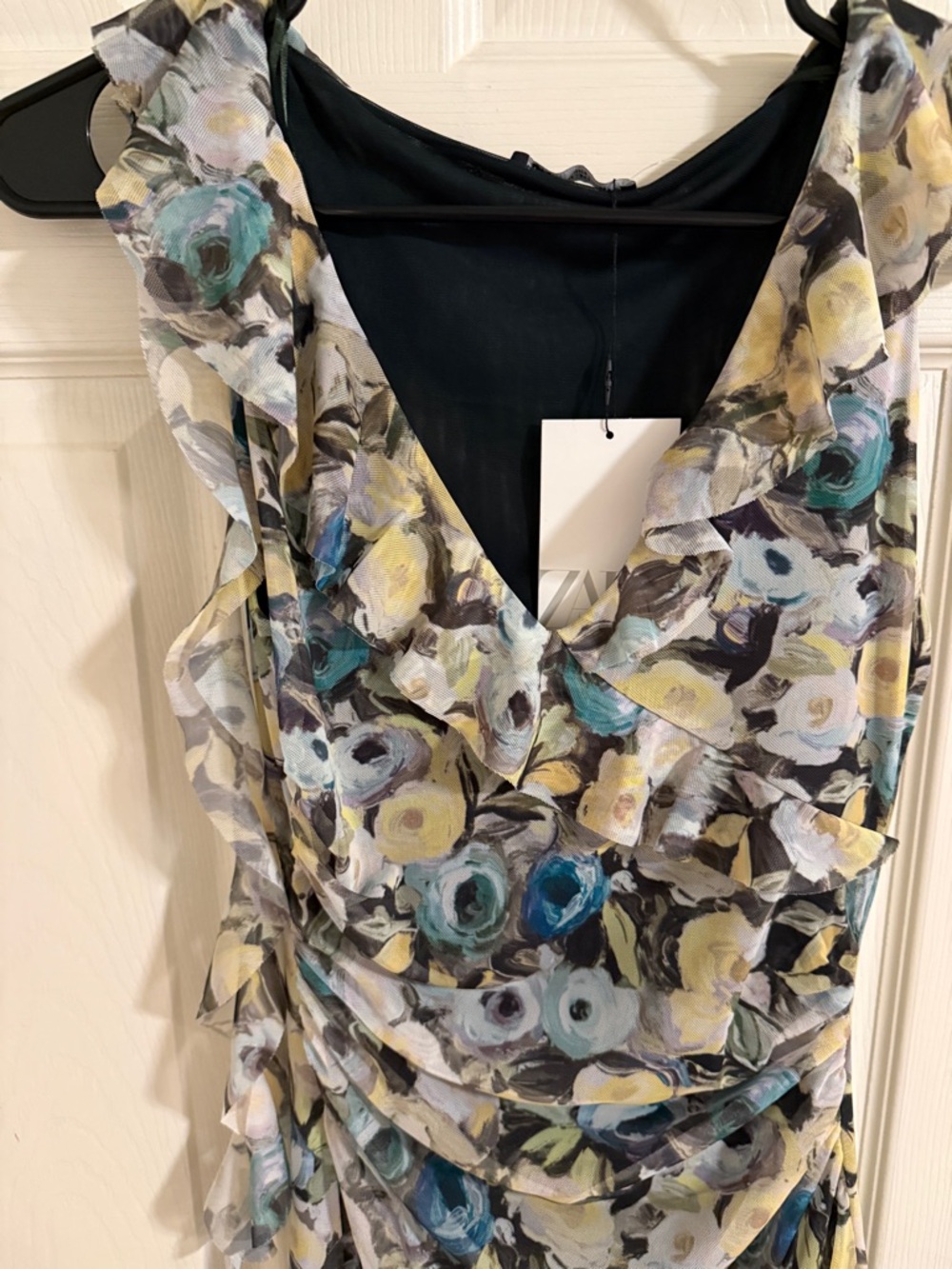 Zara Floral Ruffle Mini Dress in Blue, Yellow & Green - Picture 8 of 10